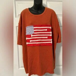 Sage + Fig COTTON Embordered American Flag Patch Tee Shirt Top 2X NWOT